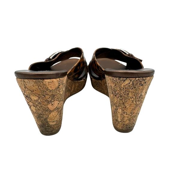 Brighton Summer Leopard Patent Leather Classic Buckle Cork Wedge Sandals - Picture 6 of 11